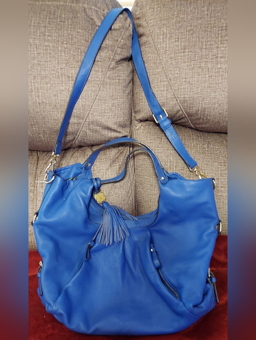 Vince Camuto Royal Blue Leather Shoulder Bag with Tassel